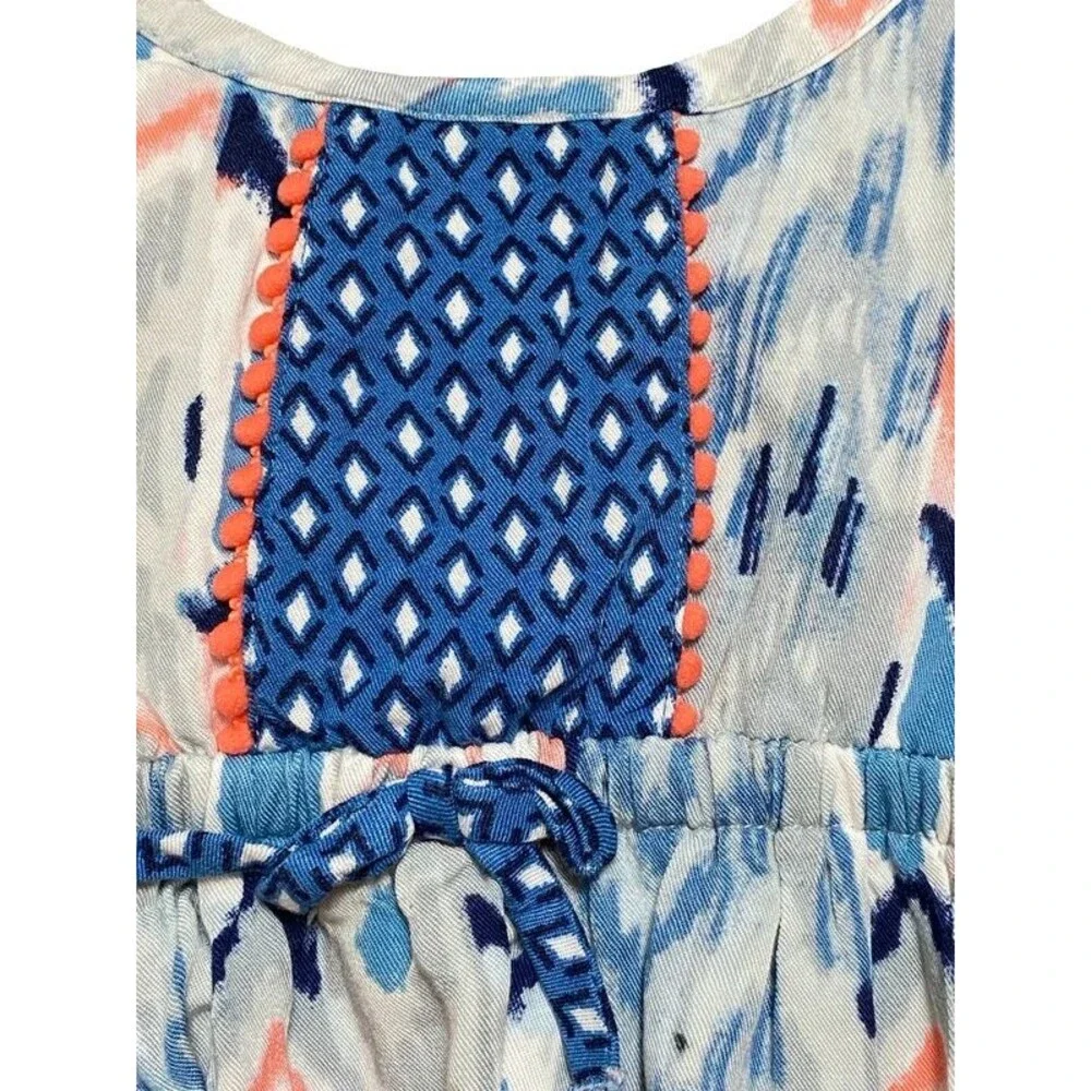 Gymboree Girls Dress 18-24 Months Blue Coral Ikat Chevron Tank Sundress EUC